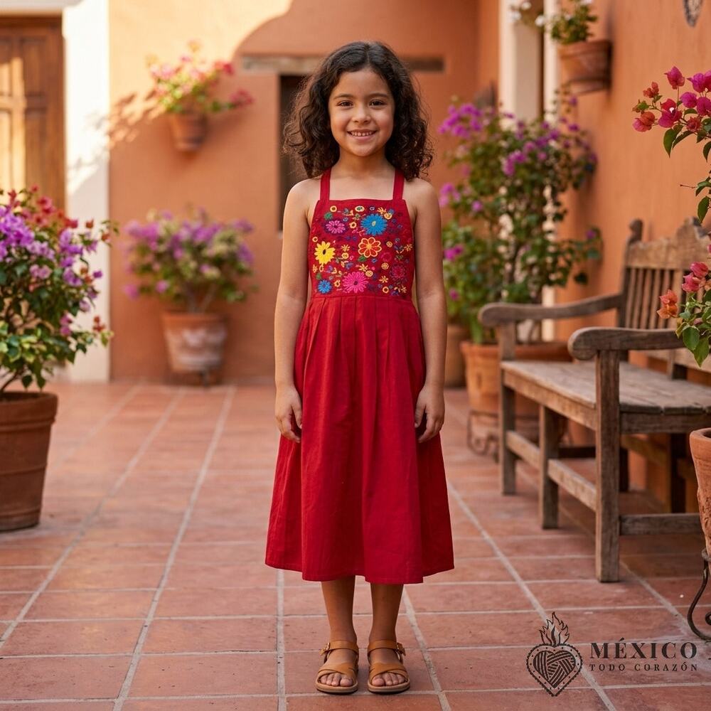 Mexican tunic hand embroidered dress  Size 6-8  see measurements